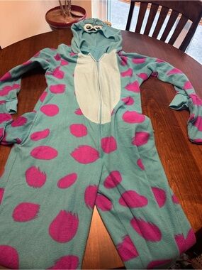 Teal and Magenta Monster Hooded One-Piece Pajamas